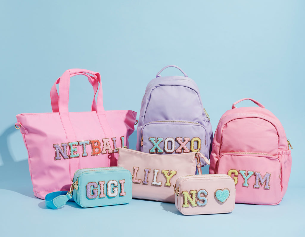 Personalised bags, design your own bag, create your own bag design, coloured letters and patches and icons hand sewn customised bags, perfect for any occasion wedding gift kids party friends